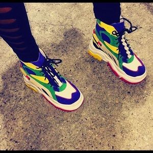 Owaheson Platform Lace up Sneaker Casual Chunky Walking Shoe Women Thin Blue American Flag Patten